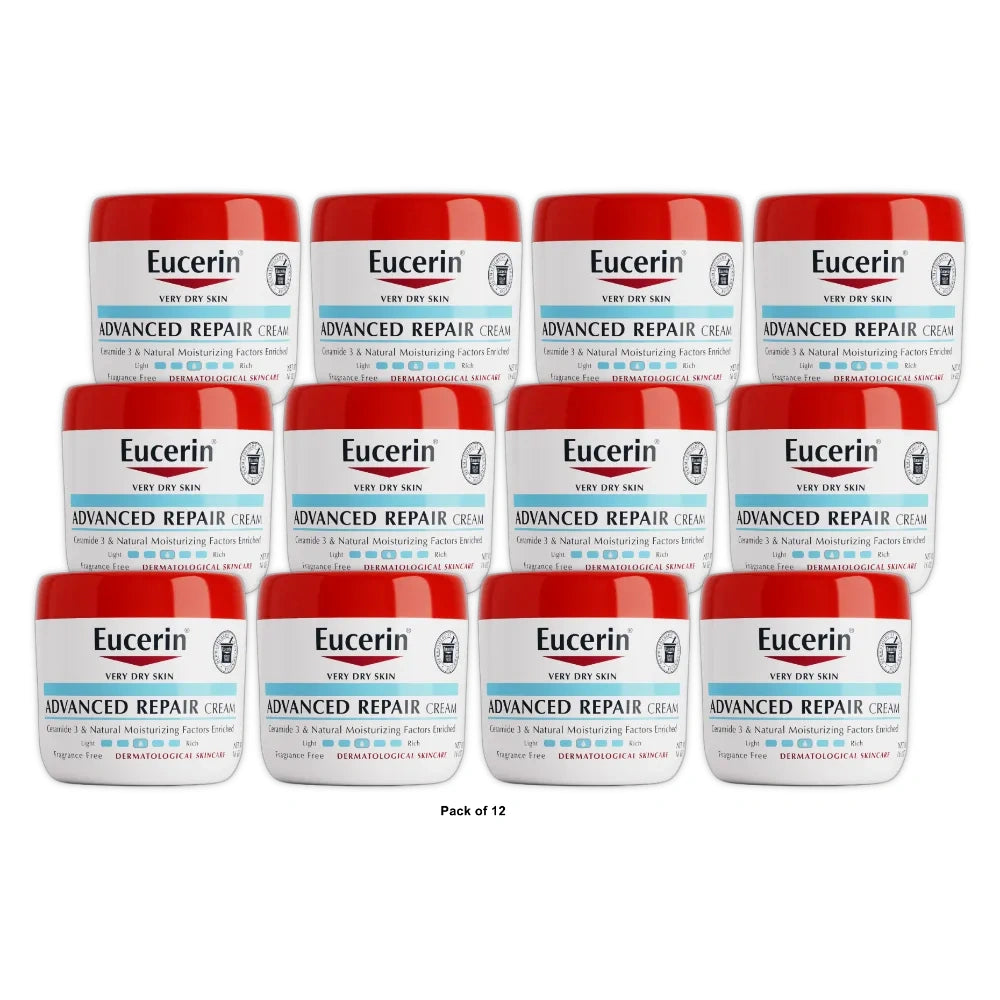 Eucerin Advanced Repair Fragrance Free Body Cream for Dry Skin Unscented 16 oz (Pack of 12)