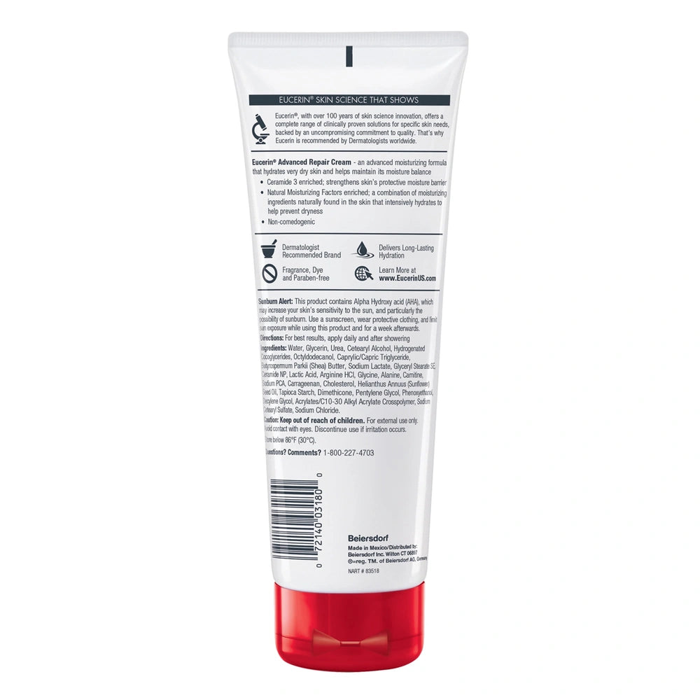Eucerin Advanced Repair Body Cream for Very Dry Skin Unscented 8 oz(Pack of 12)