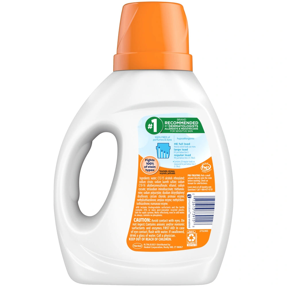 all Liquid Laundry Detergent with OXI Stain Removers and Whiteners Free Clear 36 OZ (Pack of 6)