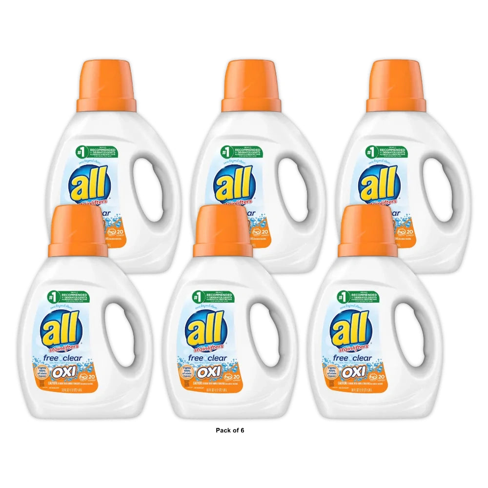 all Liquid Laundry Detergent with OXI Stain Removers and Whiteners Free Clear 36 OZ (Pack of 6)