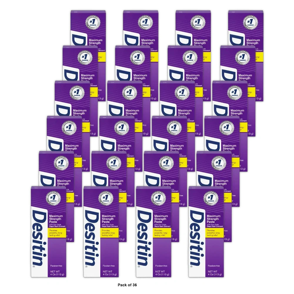 Desitin Maximum Strength Baby Diaper Rash Cream with Zinc Oxide 4Oz (Pack of 36)