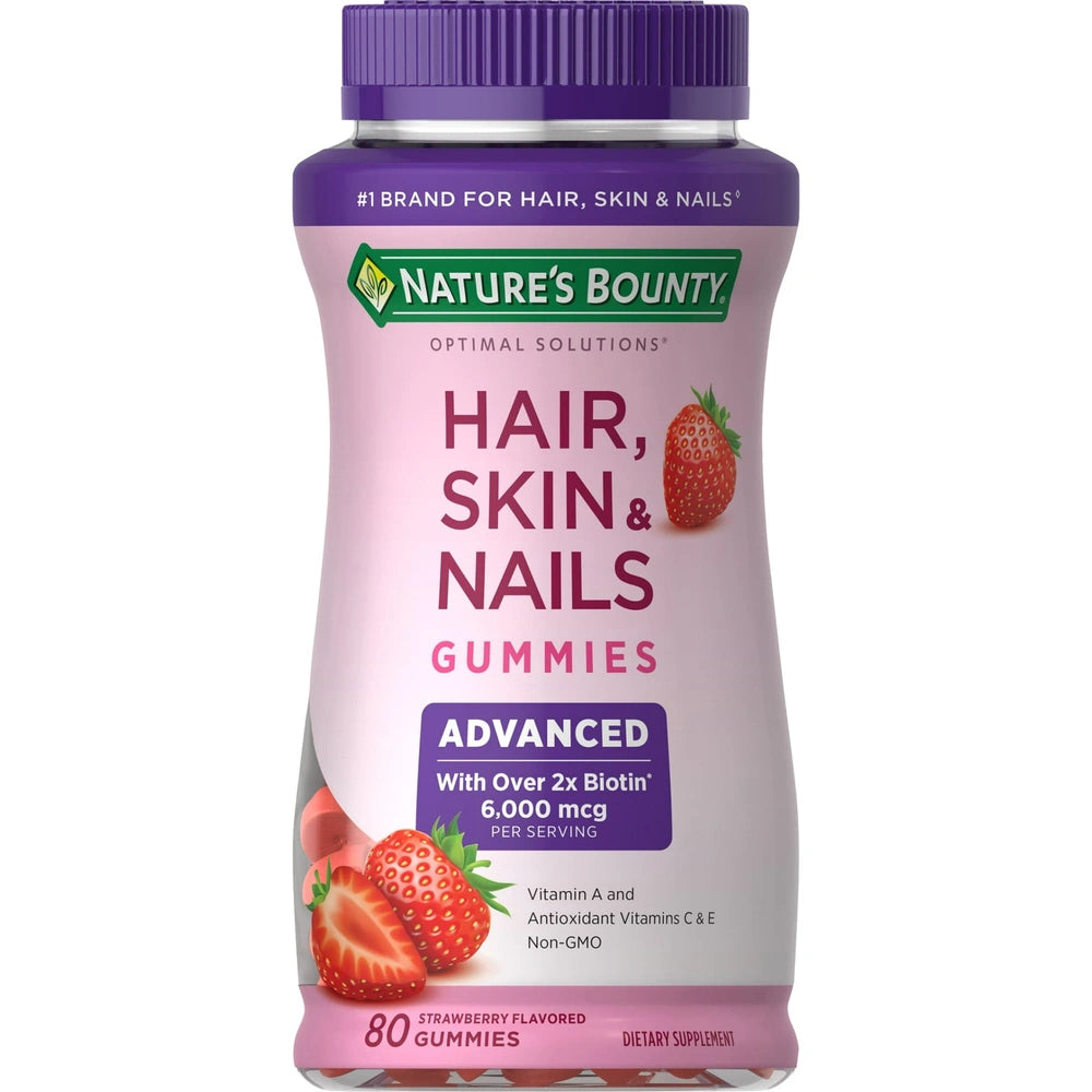Nature s Bounty Advanced Hair Skin & Nails Gummies - Strawberry 80 Gummies (Pack of 12)