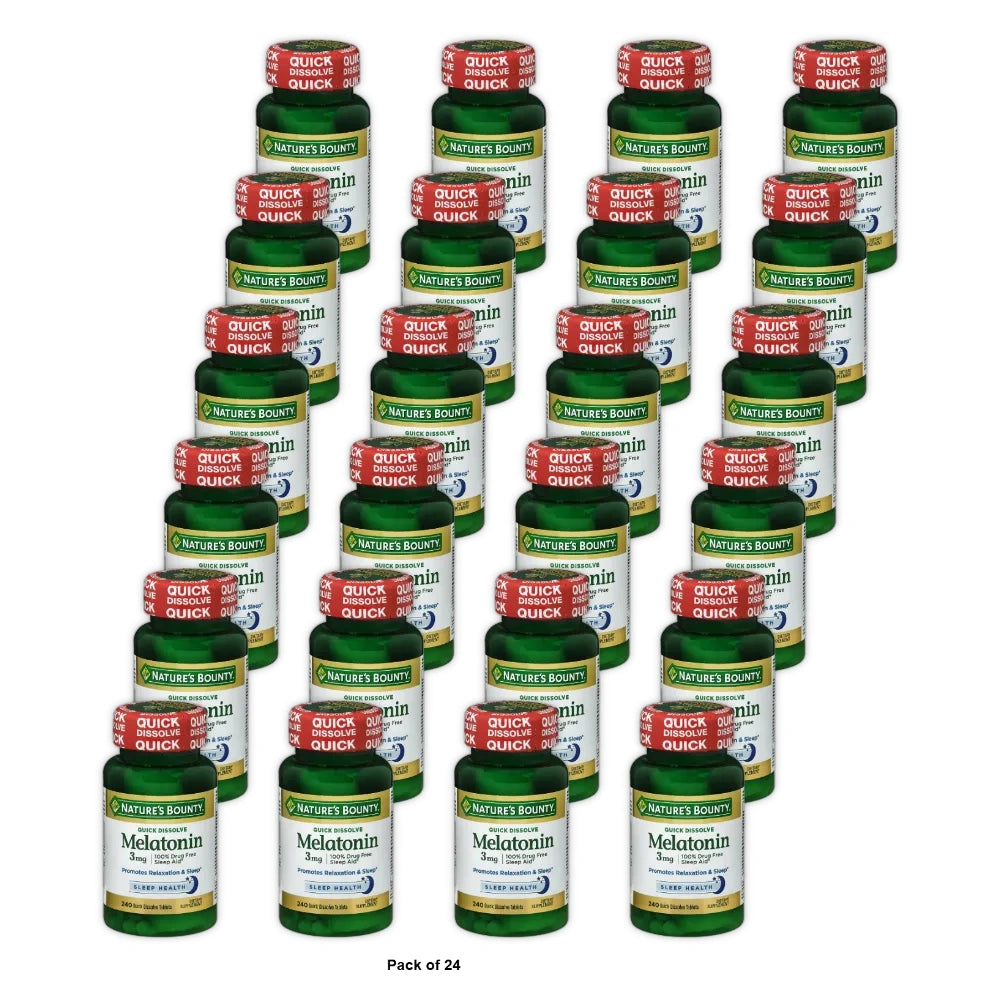 Nature’s Bounty Melatonin 3mg, 100% Drug Free Sleep Aids for Adults, Supports Re (Pack of 24)