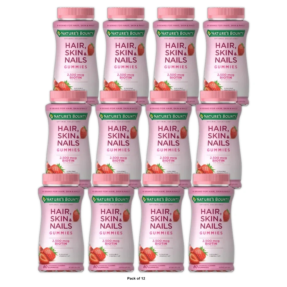 Nature s Bounty Optimal Solutions Hair Skin & Nails Vitamin Gummies with Biotin (Pack of 12)