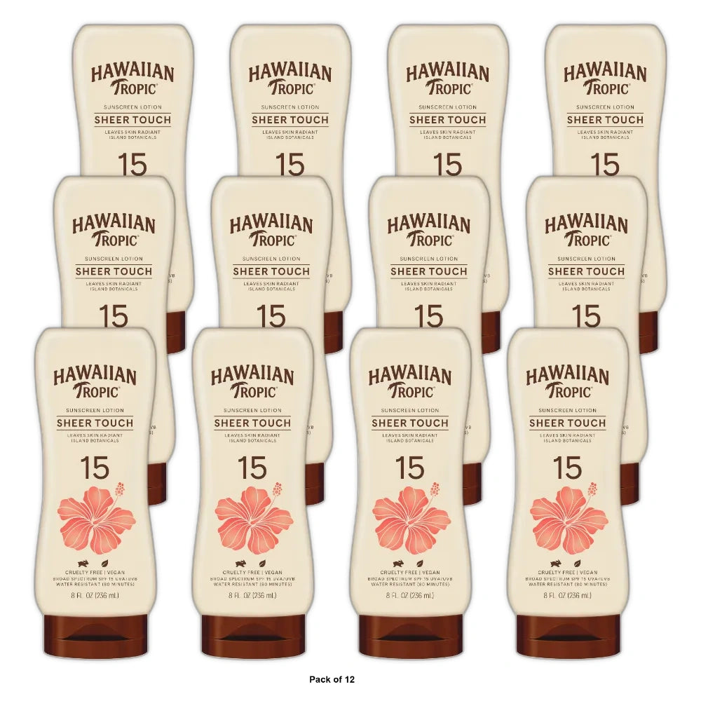 Hawaiian Tropic Sheer Touch Ultra Radiance Adult Sunscreen Lotion SPF 15 8 fl Oz (Pack of 12)