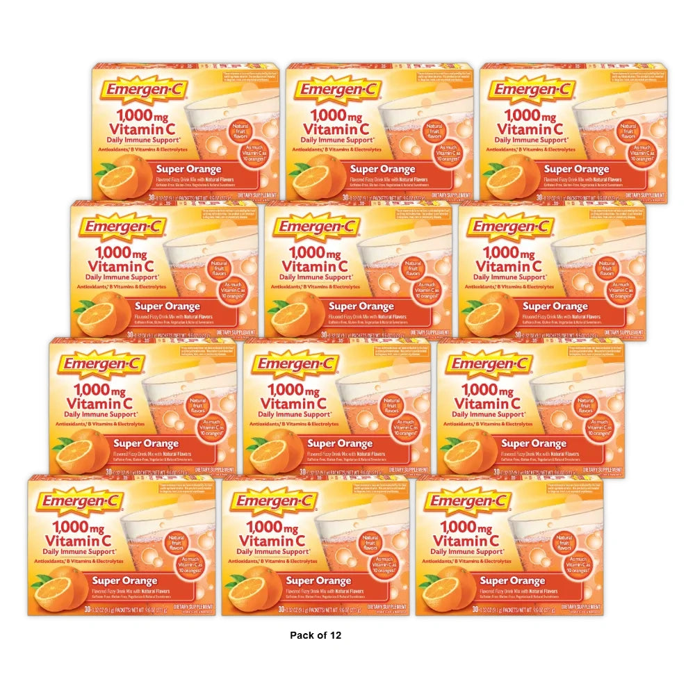 Emergen-C Vitamin C Drink Mix Powder Packets - Super Orange - 30ct 9.6Oz (Pack of 12)
