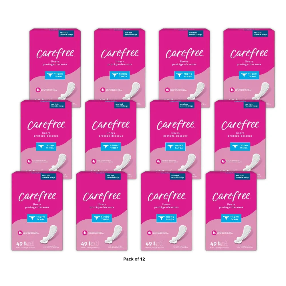CAREFREE® THONG Panty Liners With Wings Flat Unscented 49ct (Pack of 12)