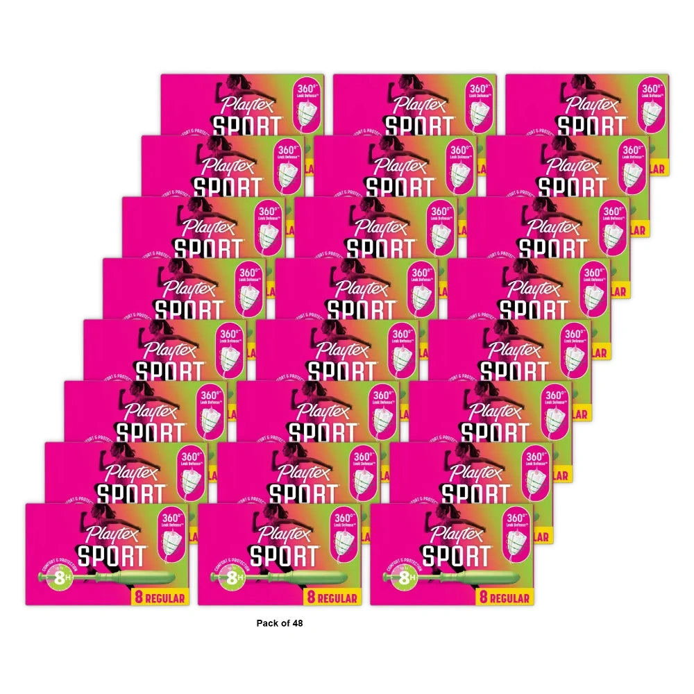 Playtex Sport Plastic Tampons Unscented, Regular - 8.0 ea (Pack of 48)