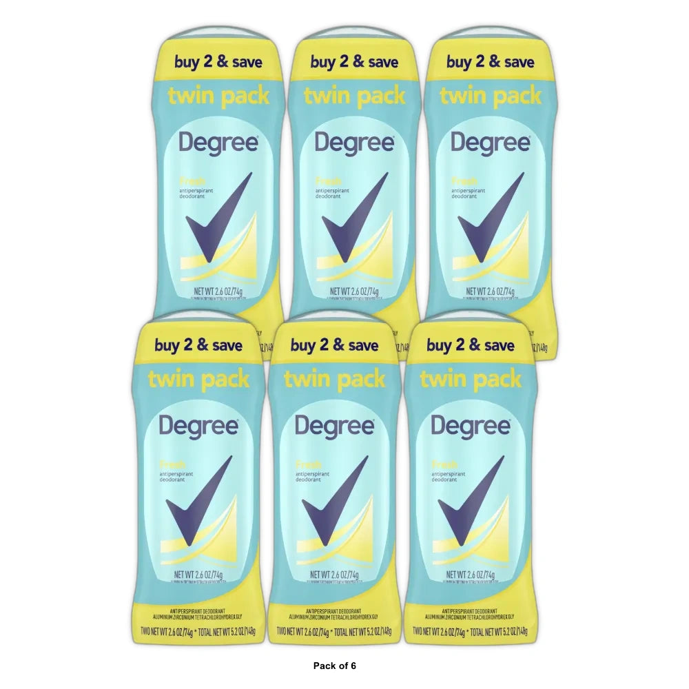 Degree Long Lasting Antiperspirant Deodorant Stick Twin Pack Fresh 2.6 Oz (Pack Of 6)