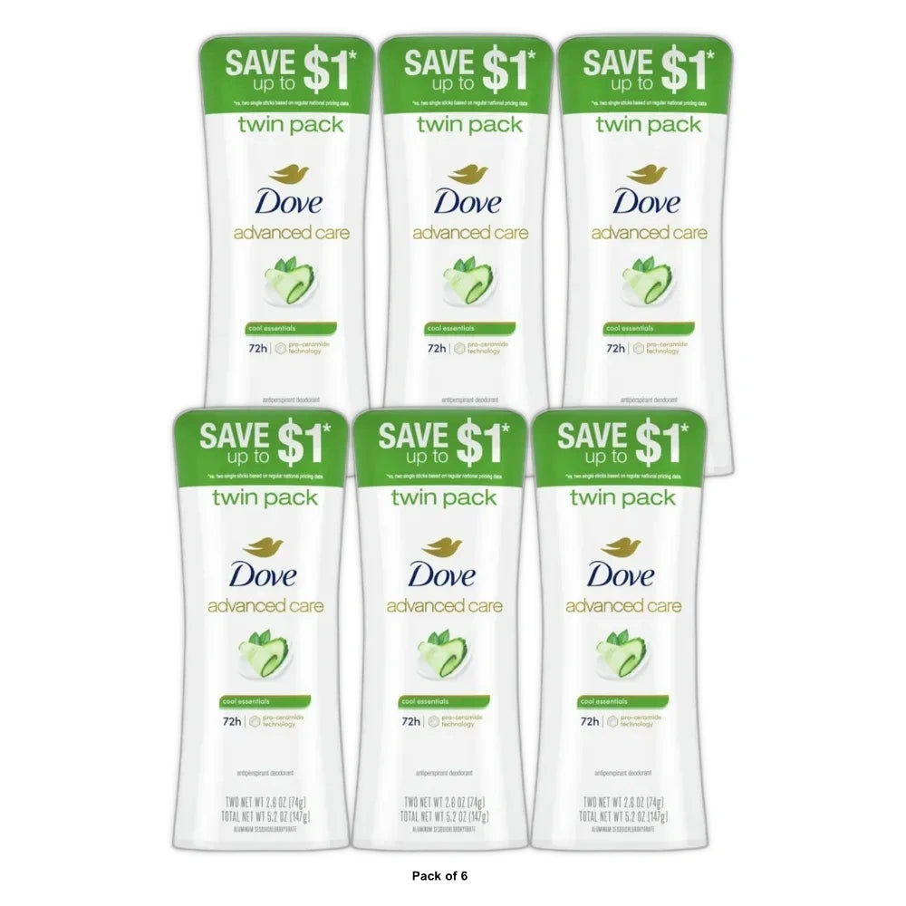Dove Advanced Care Antiperspirant Deodorant Stick Cool Essentials 2.6 Oz (Pack Of 6)