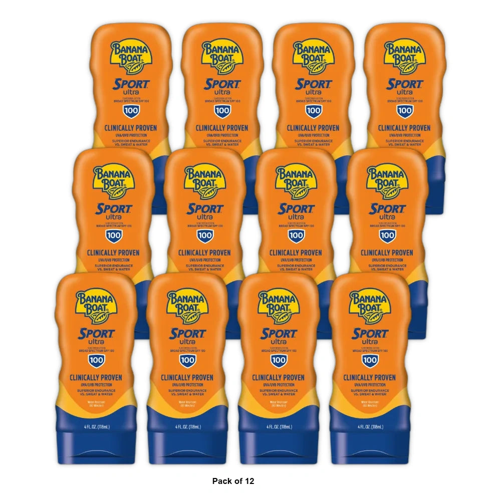 Banana Boat Sport Performance Sunscreen Lotion SPF 100 4Oz (Pack of 12)