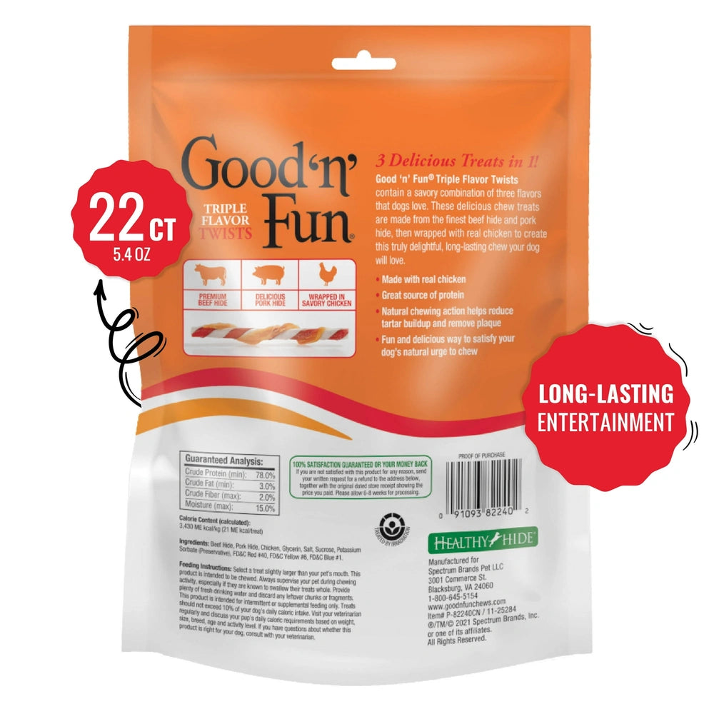 Good n Fun Triple Flavor Twists Rawhide Chews for All Dogst (Pack of 7)