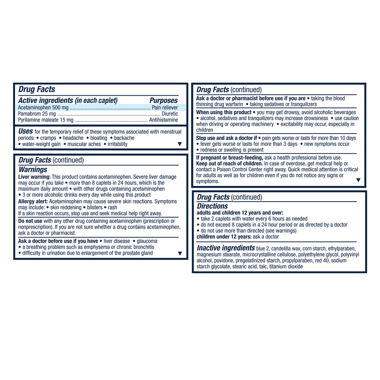 Pamprin Maximum Strength Multi-Symptom Menstrual Pain Relief Caplets 20 Ct 1.12 Oz (Pack of 24)