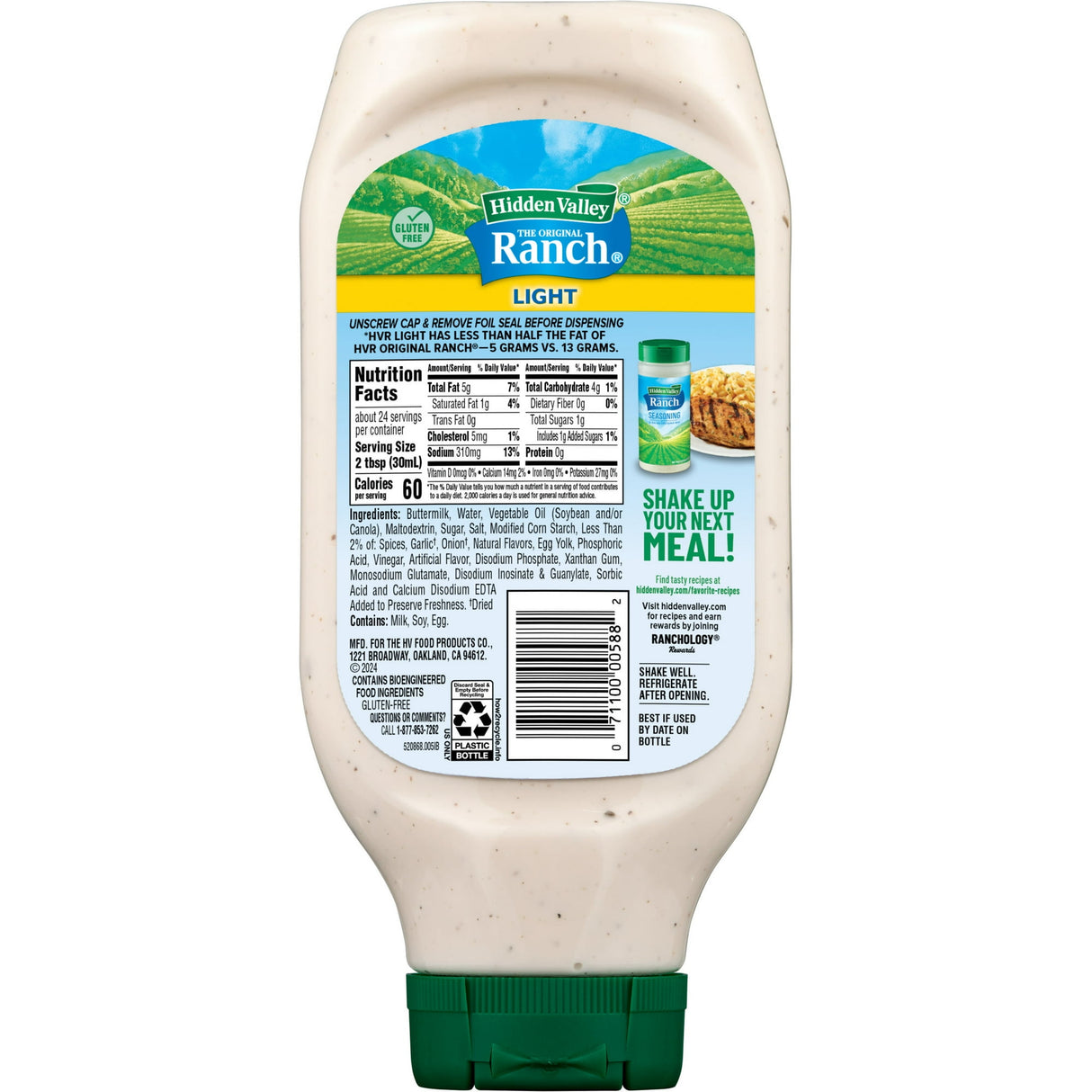 Hidden Valley Original Ranch Light Salad Dressing & Topping - Gluten Free - 24 Oz (Pack of 6)