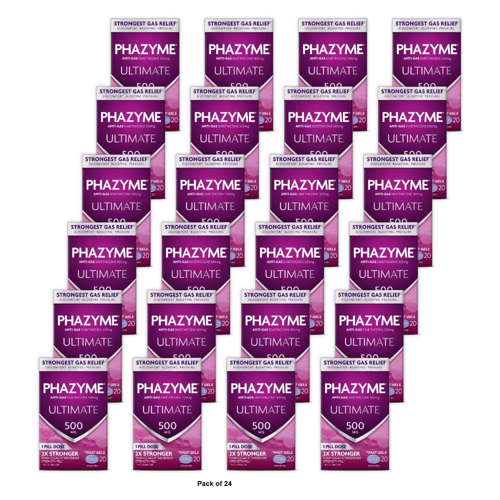Phazyme Ultimate Gas & Bloating Relief, Works in Minutes, 500 mg Simethicone, 20 (Pack of 24)