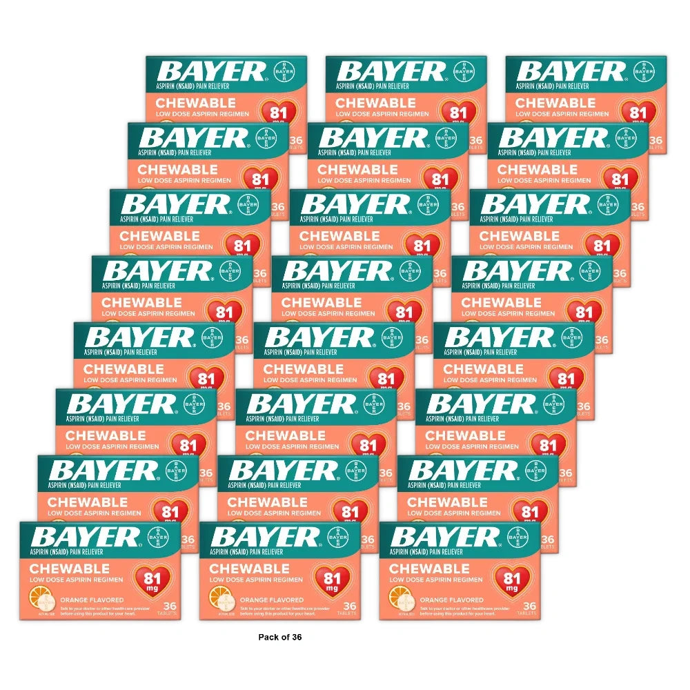 Bayer Low Dose Chewable 81mg Aspirin Tablets Orange 36 Count (Pack of 36)