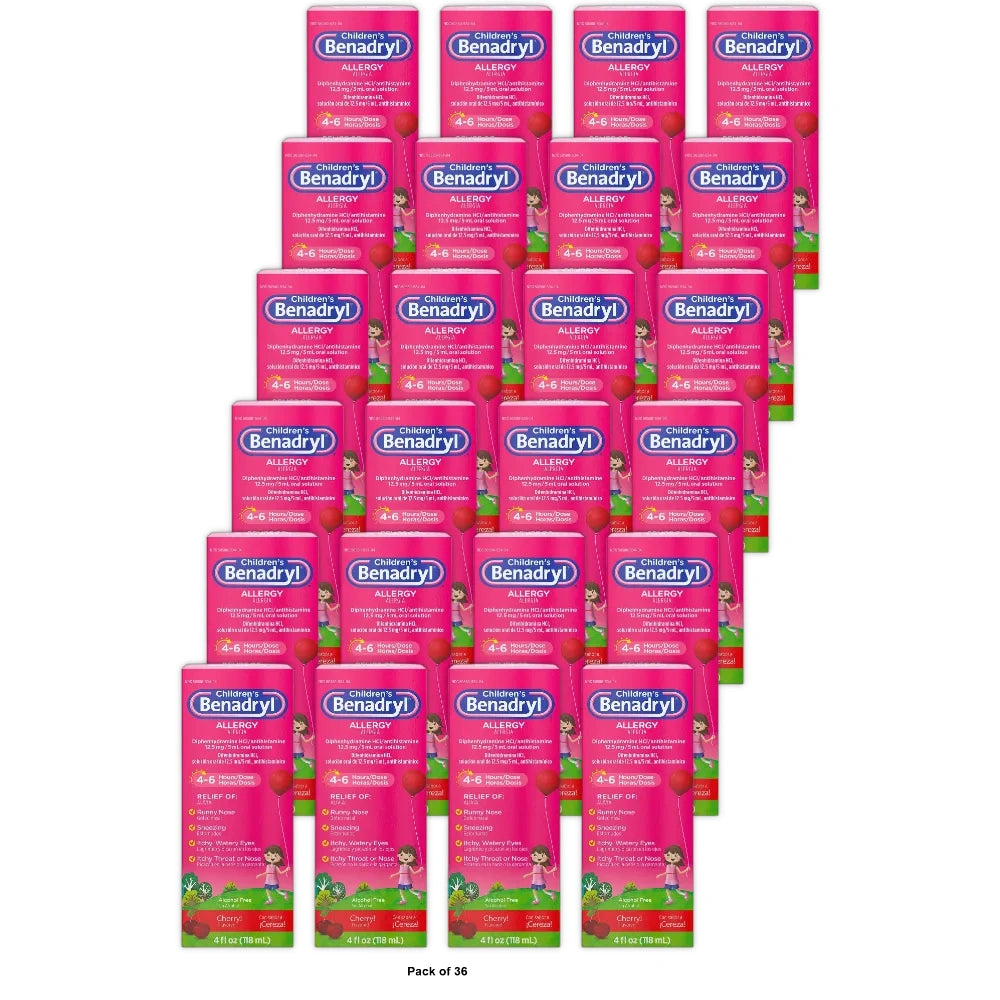 Children's Benadryl Allergy Liquid, Cherry, 4 fl Oz (Pack of 36)