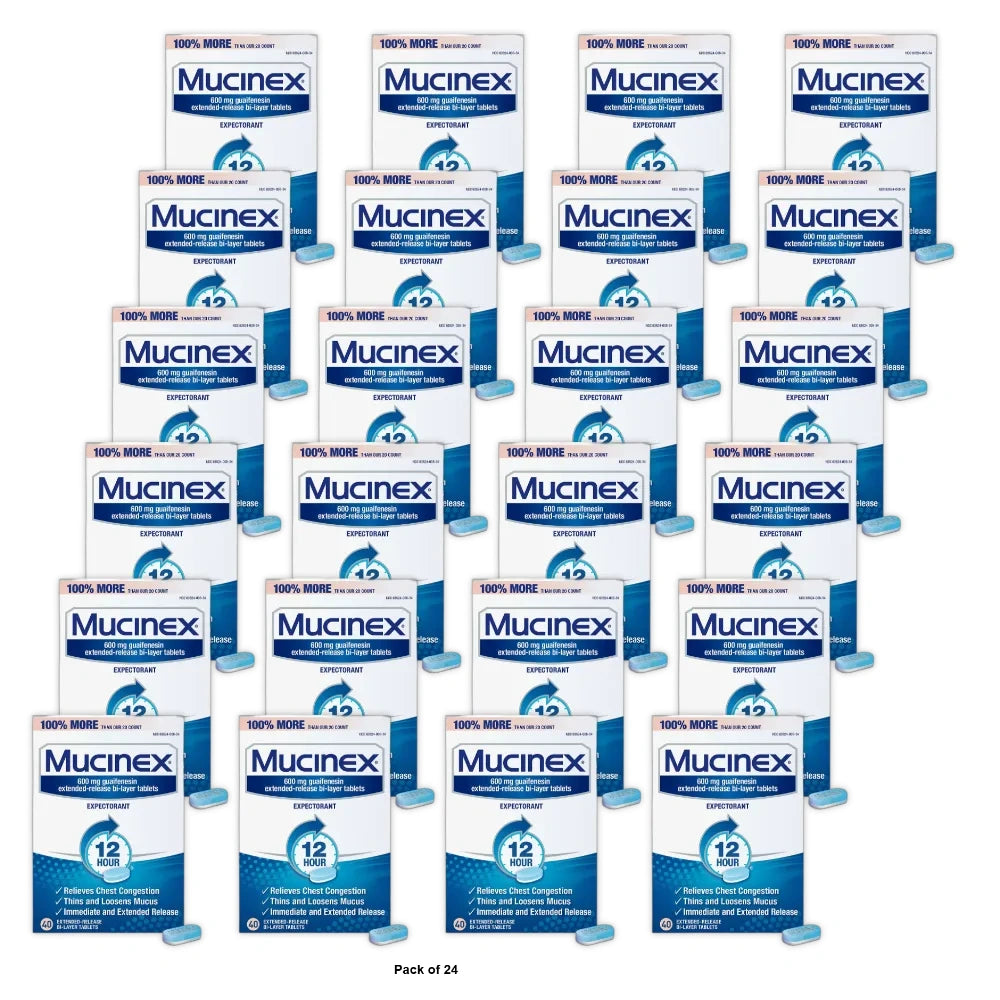 Mucinex 12-Hour Chest Congestion Expectorant Tablets 40 Count 0.15 Oz (Pack Of 24)