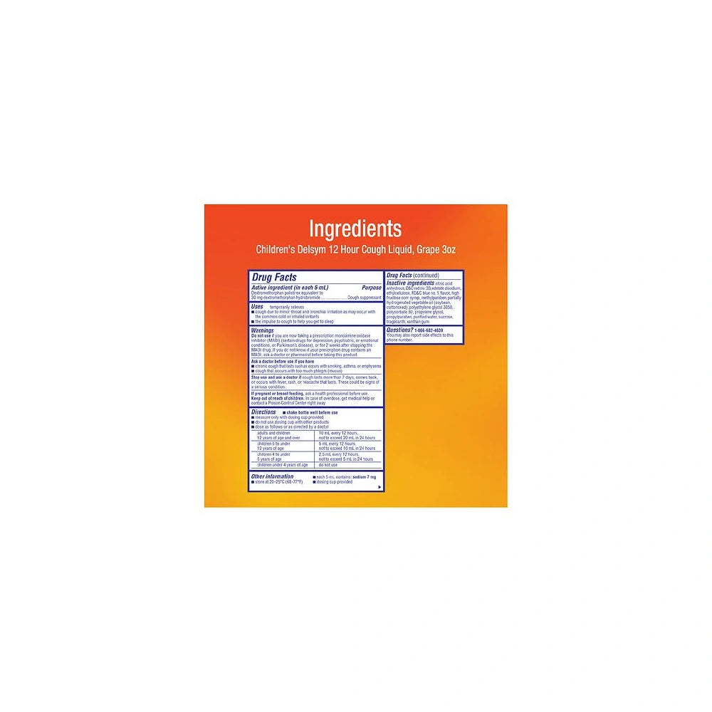 Delsym Cough Suppressant for Children & Adults Grape 3 fl oz(Pack of 12)