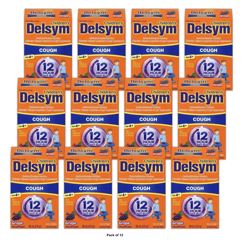 Delsym Cough Suppressant for Children & Adults Grape 3 fl oz(Pack of 12)