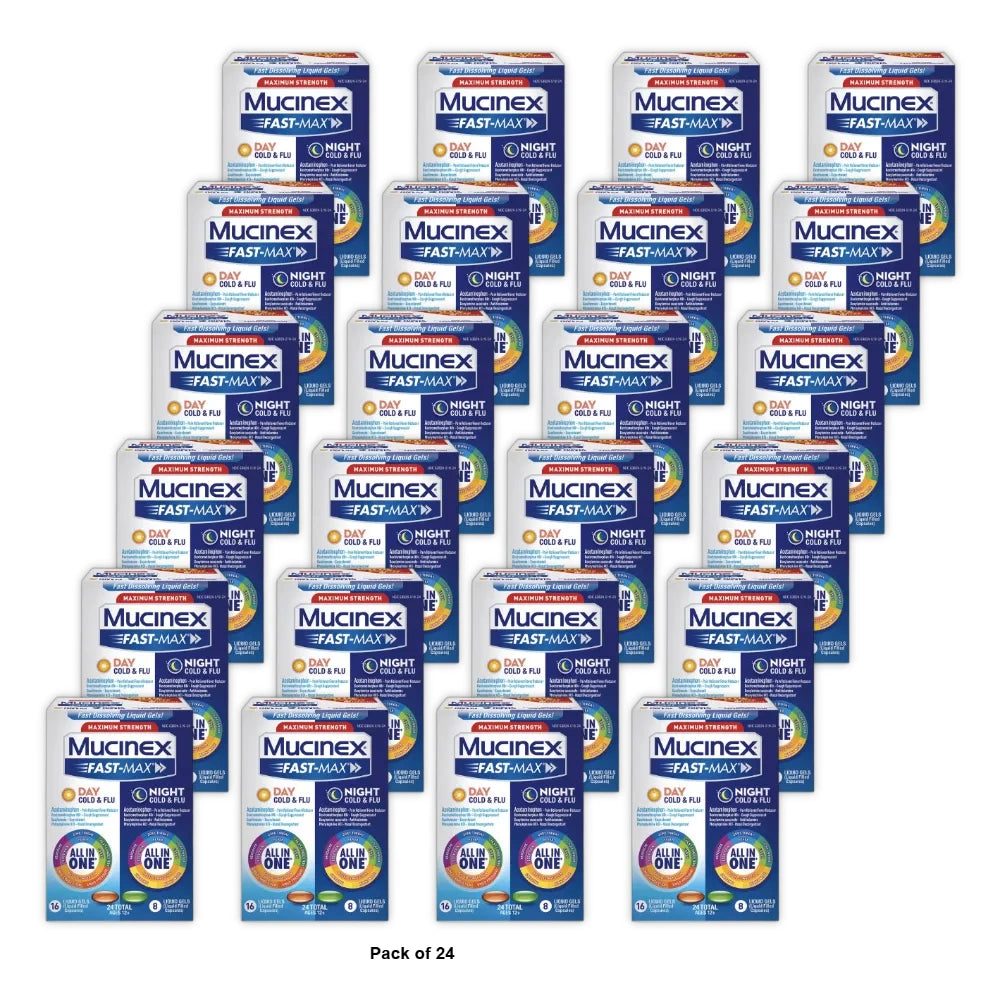 Mucinex Fast-Max Maximum Strength Cold & Flu Day And Night Medicine All-In-One 0.14 Oz (Pack Of 24)