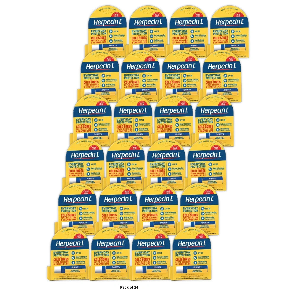 Herpecin L Everyday Protection Cold Sore And Sunscreen Lip Balm Stick 0.1 Oz (Pack Of 24)