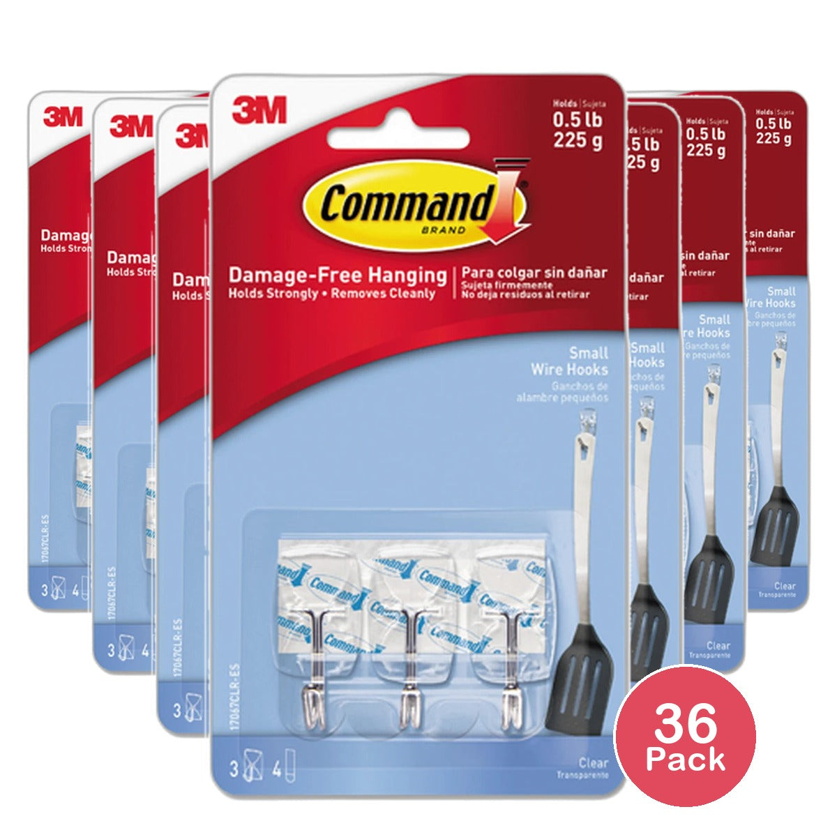 3M Command Clear Small Wire Hooks 2.24Oz (Pack of 36)