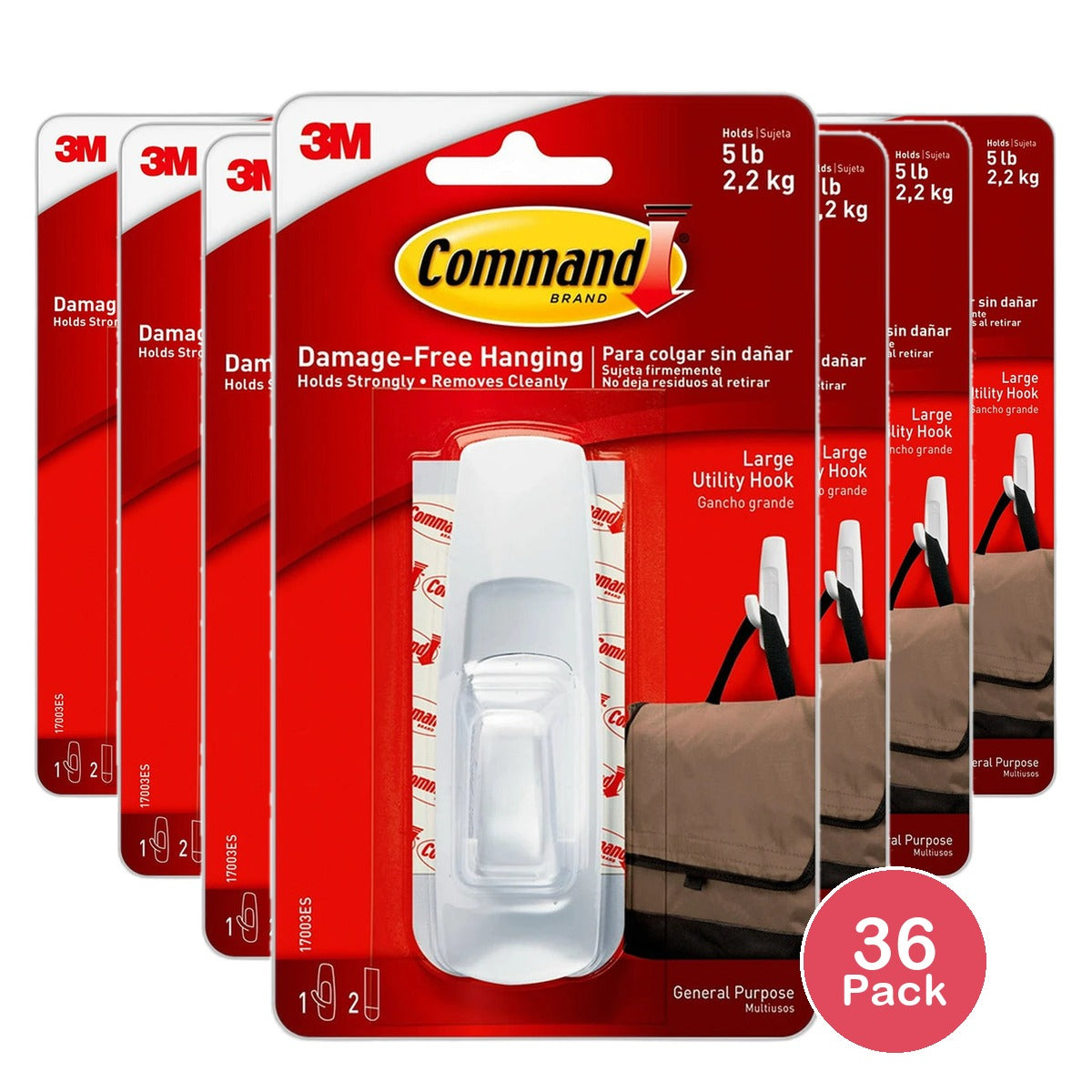 3M Command Utility Hook Removable Adhesive Plastic 0.71Oz (Pack of 36)