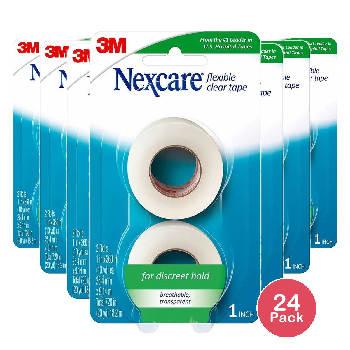 3M Nexcare Flexible Clear Tape 1 In x 360 In (Pack of 24)