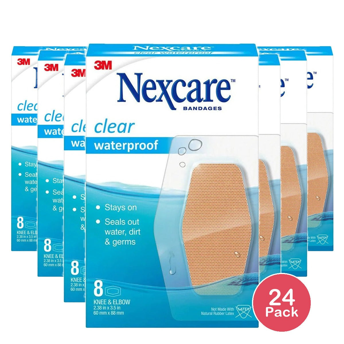 3M Nexcare Waterproof Bandages Knee/Elbow (Pack of 24)