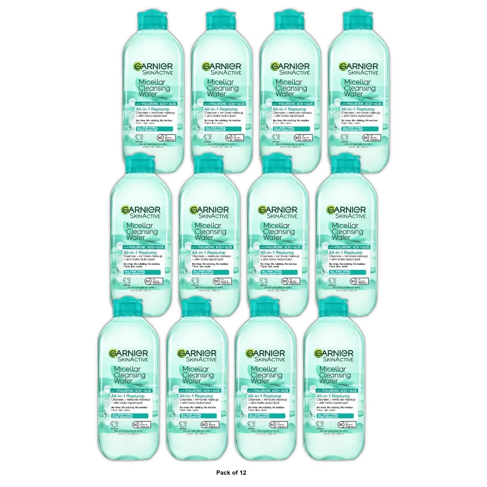 Garnier SkinActive Replumping Hyaluronic Acid + Aloe Micellar Cleansing Water - 13.5 fl oz (Pack of 12)