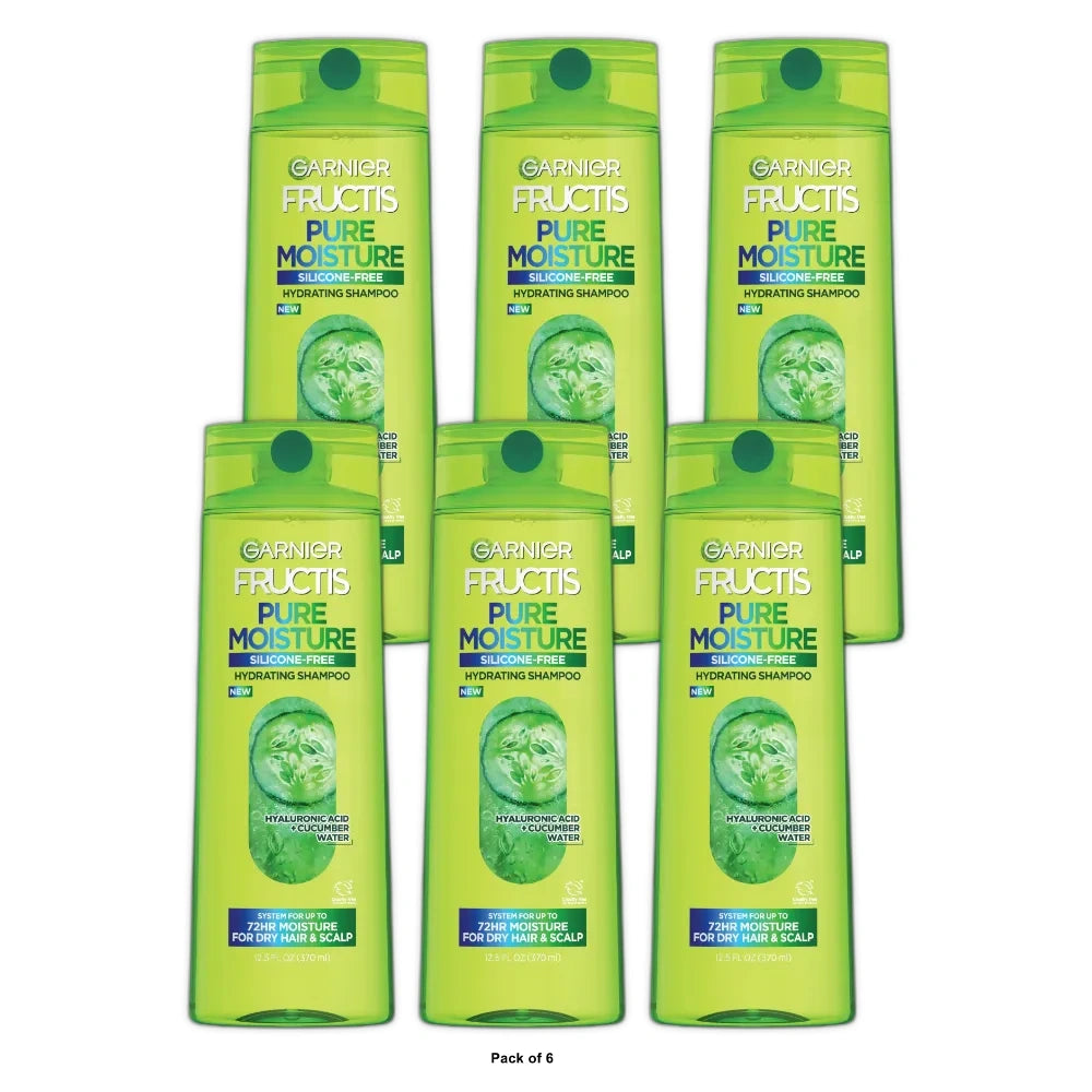 Garnier Fructis Pure Moisturizing Hydrating Shampoo with Hyaluronic Acid Dry Ha 12.5 fl oz(Pack of 6)