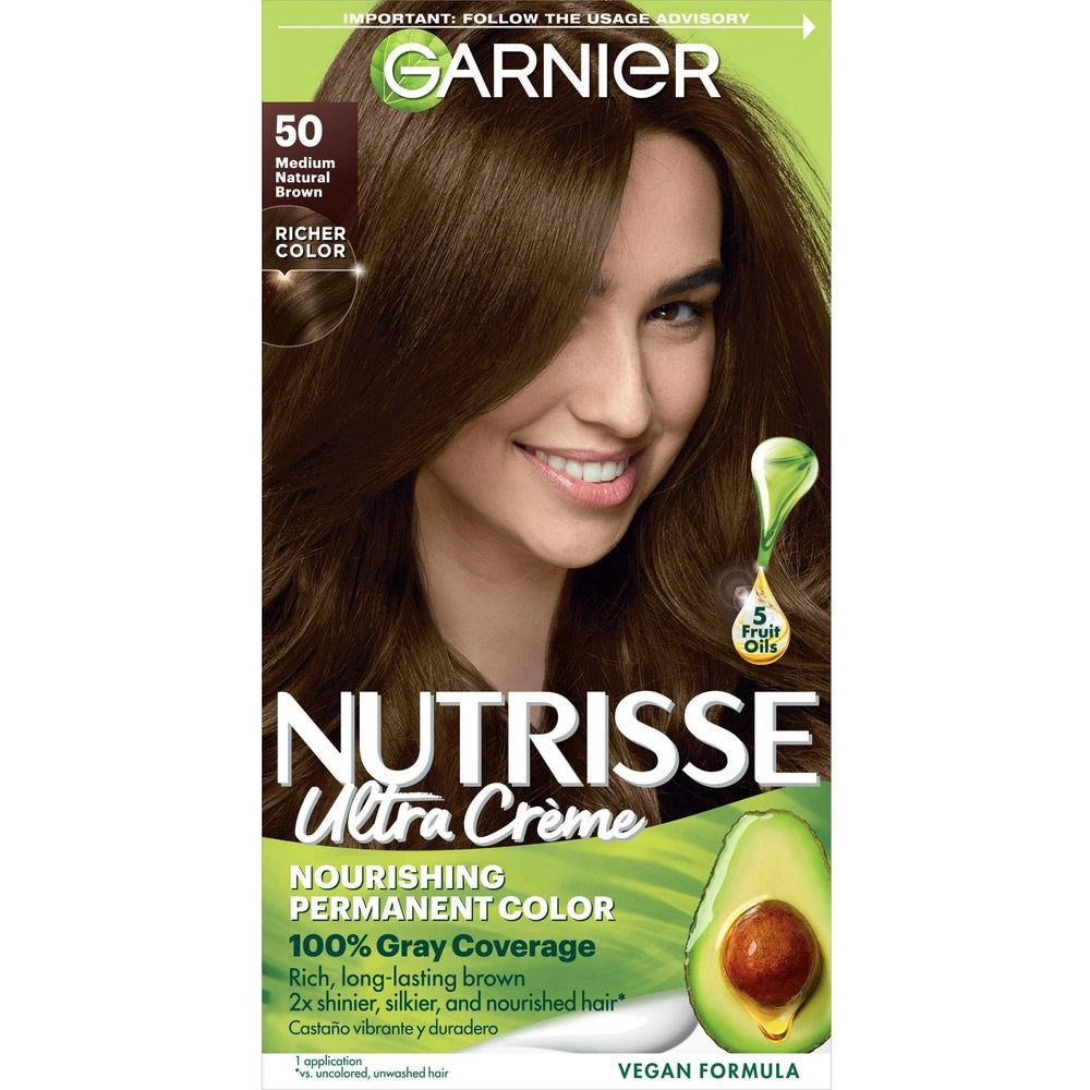 Garnier Nutrisse Nourishing Permanent Hair Color Creme - 50 Medium Natural Brown (Pack of 12)
