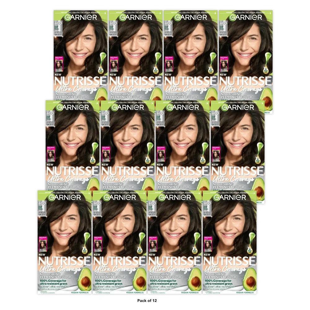 Garnier Nutrisse Ultra Coverage 100% Gray Coverage Permanent Hair Color - 400 De (Pack of 12)