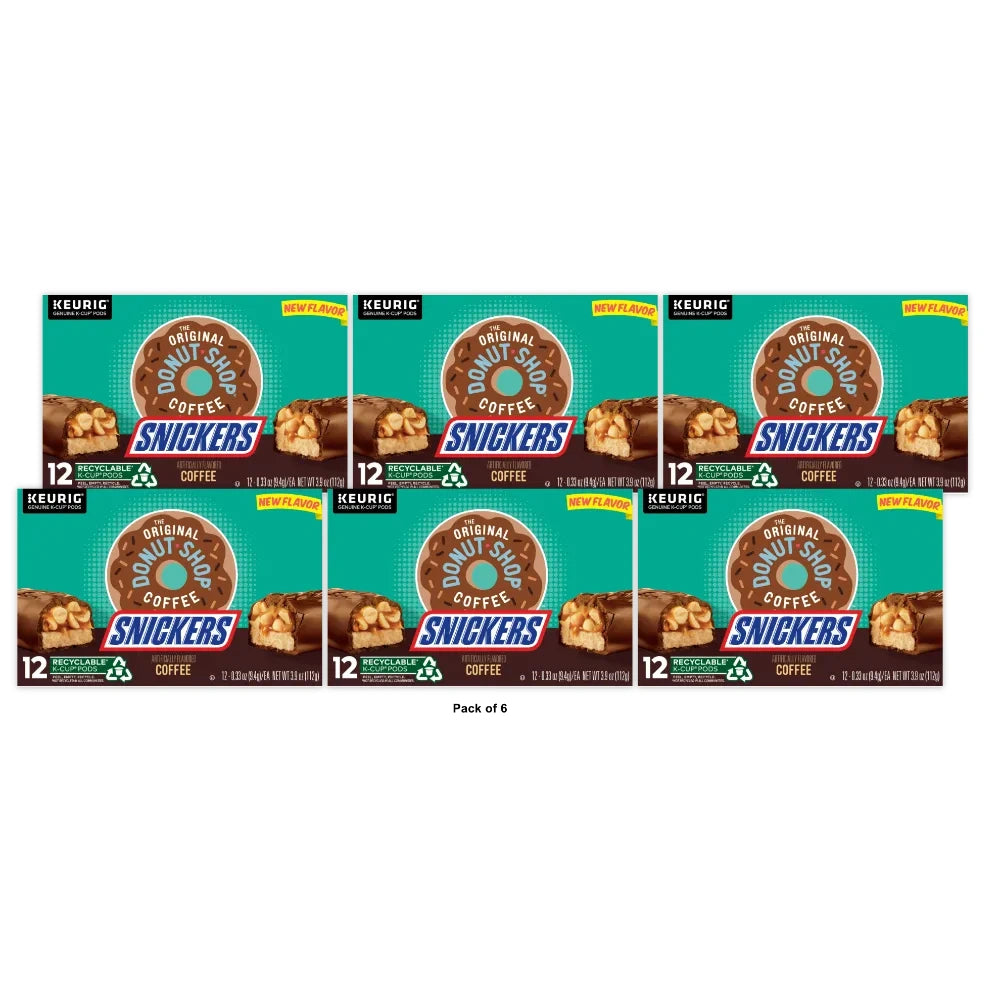 The Original Donut Shop Snickers Flavored Coffee K Cups Keurig 10 Ct 3.3 Oz (Pack of 6)