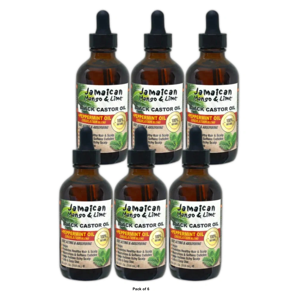Jamaican Mango & Lime Black Castor Oil with Peppermint Dry Hair Uni 4 fl oz (Pack of 6)
