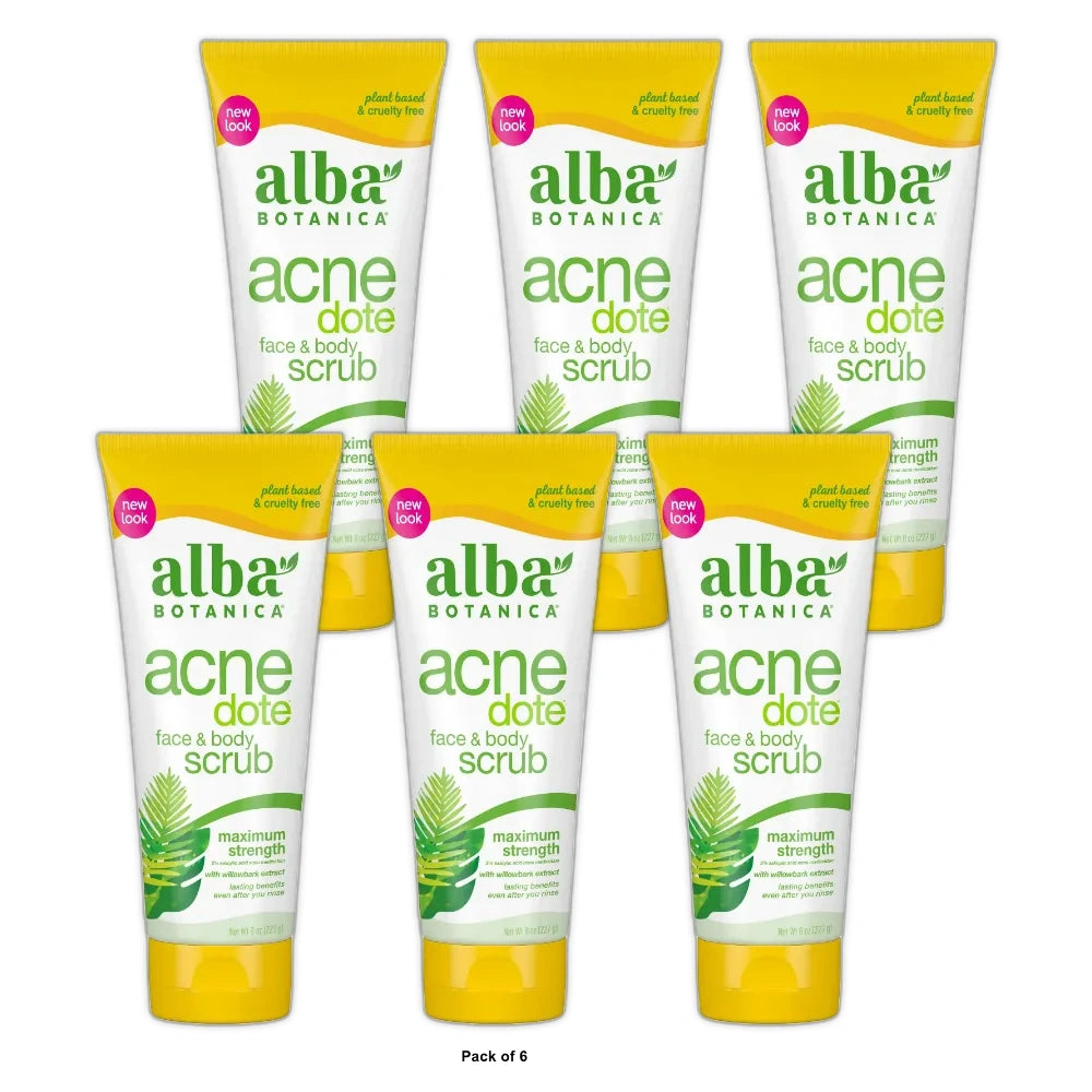 Alba Botanica Acnedote Maximum Strength Face & Body Scrub 8 OZ (Pack of 6)