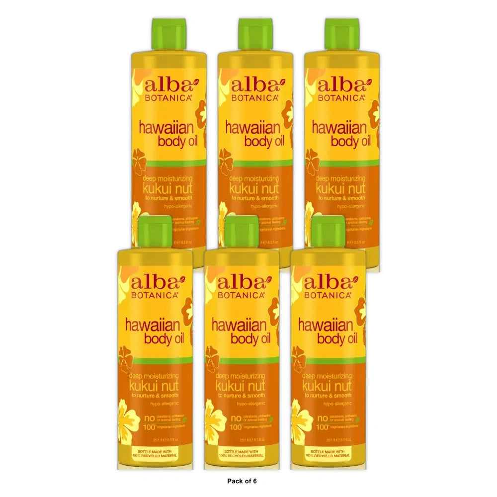 Alba Botanica Hawaiian Body Oil Deep Moisturizing Kukui Nut 8.5 oz (Pack of 6)
