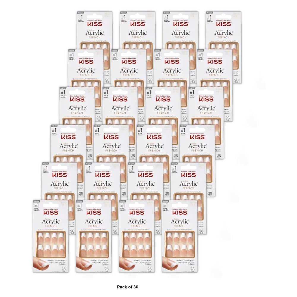 Kiss Salon Acrylic Medium Coffin Press-on Nails with Glue, White French, 28 Pieces (Pack of 36)