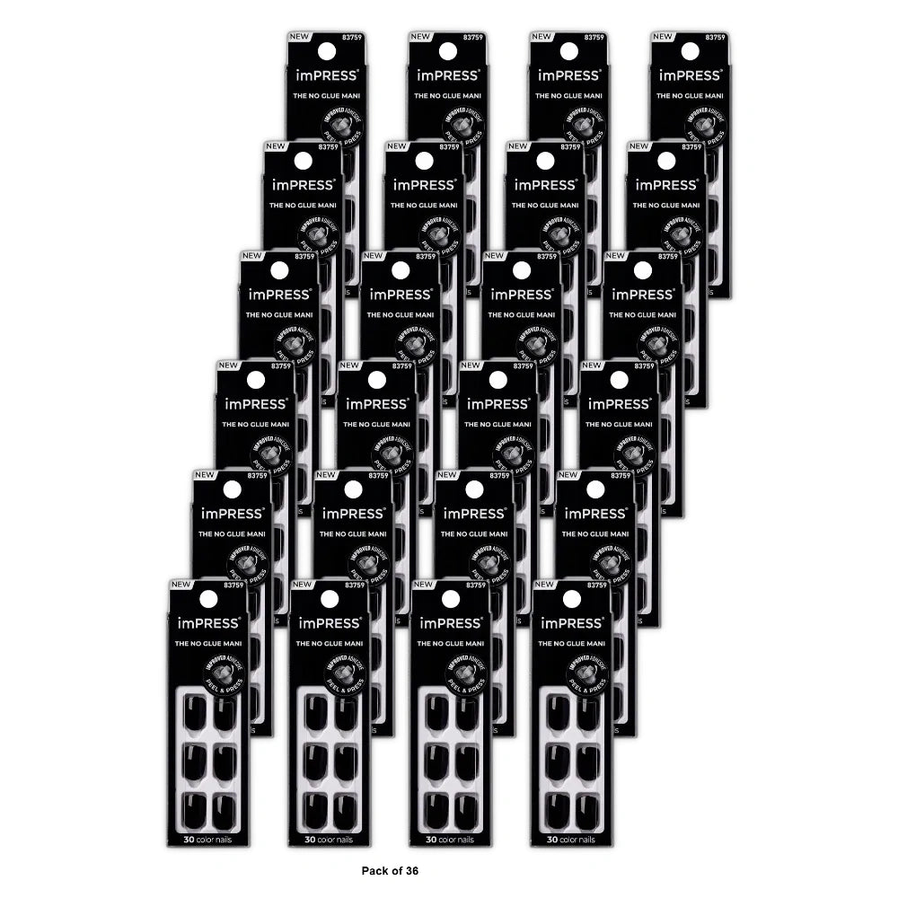 KISS imPRESS Color Short Squoval Press-On Nails with Glue Black Solid 30 Piece (Pack of 36)
