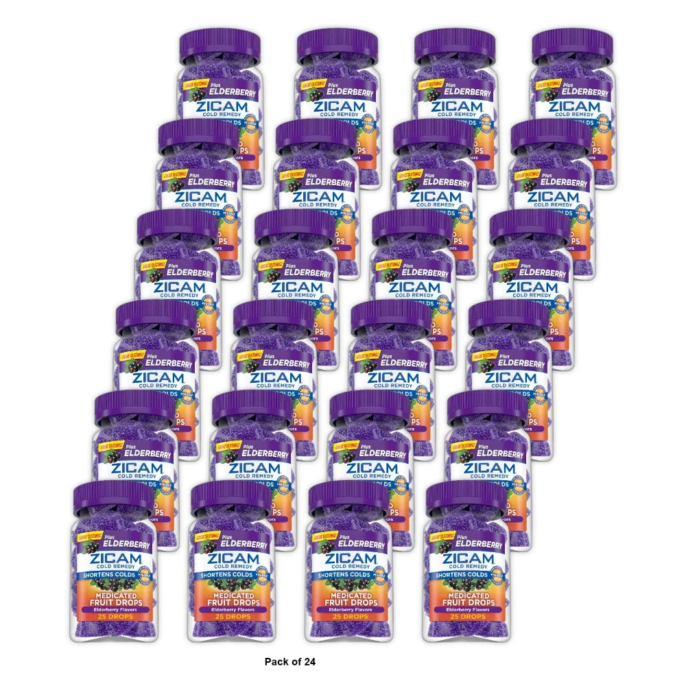 Zicam Cold Remedy Zinc Medicated Fruit Drops Elderberry Homeopathic Cold Short 0.42 Oz (Pack Of 24)