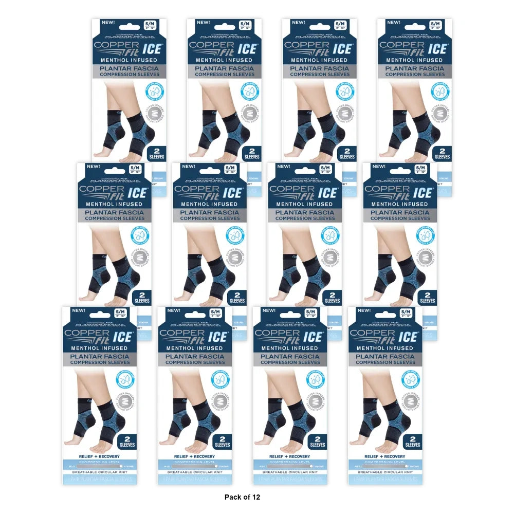 Copper Fit Ice Plantar Fascia Ankle Compression Sleeve Brace Black Small/Mediu (Pack of 12)