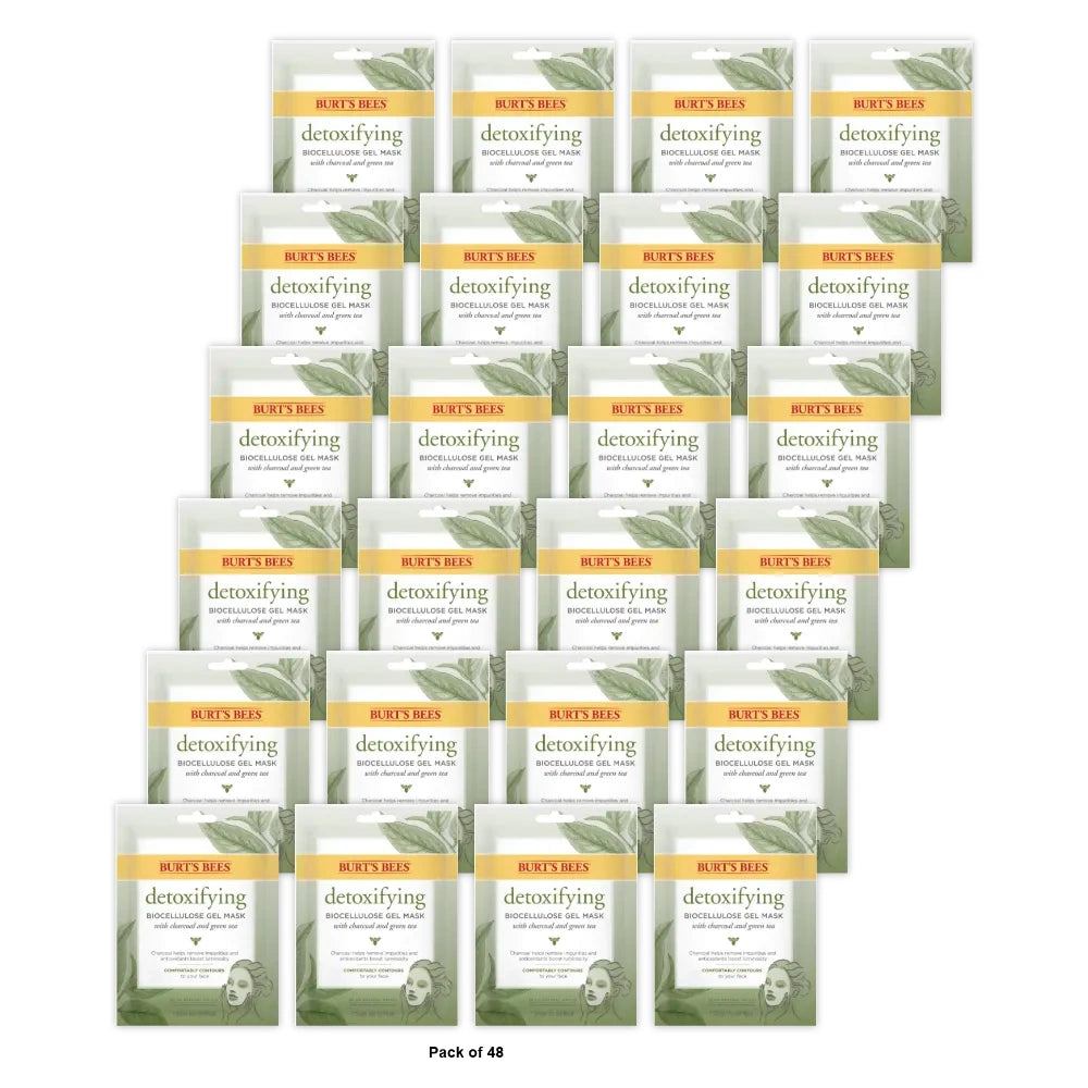 Burt's Bees Detoxifying Biocellulose Gel Mask with Charcoal and Green Tea (Pack of 48)