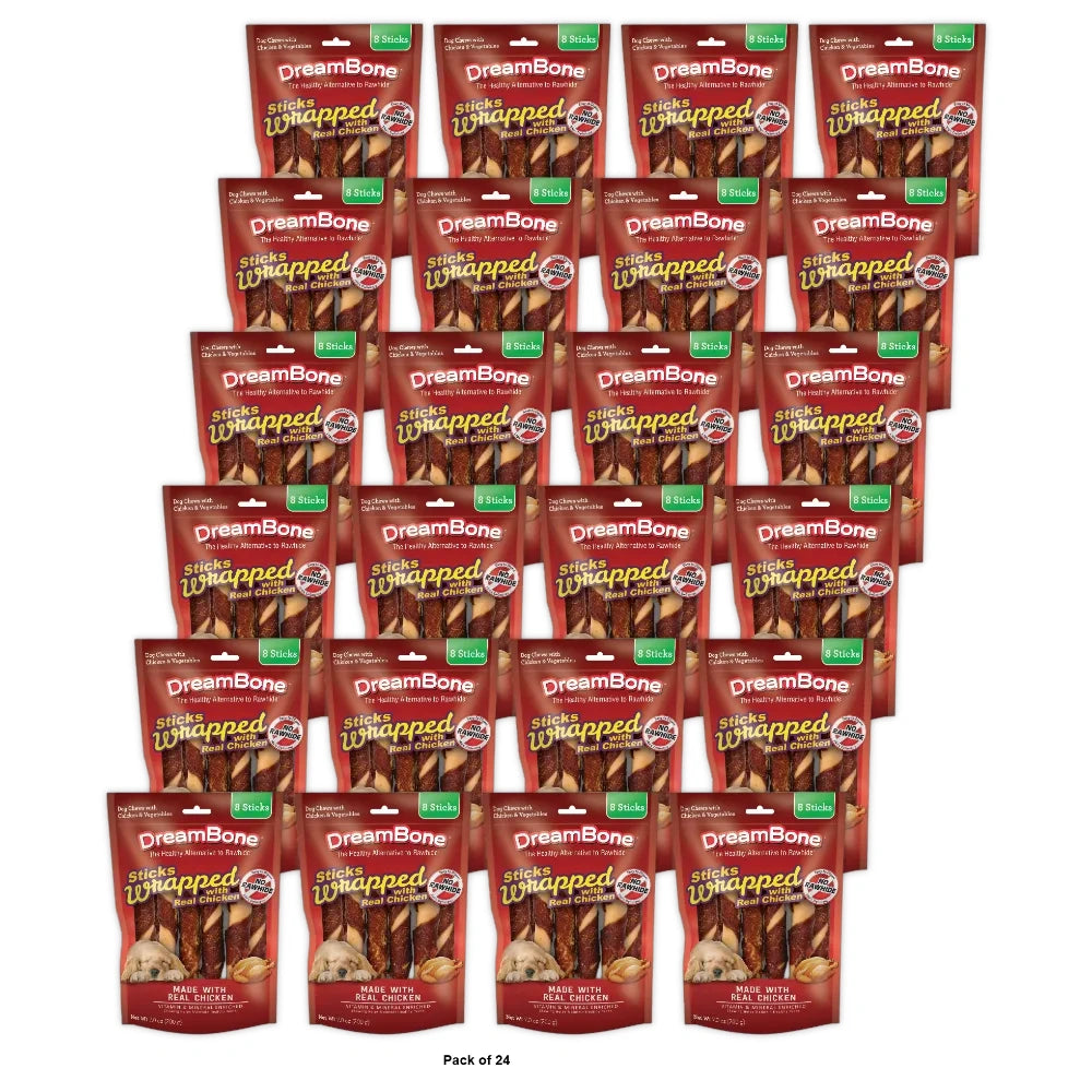 DreamBone Sticks Wrapped with Real Chicken Rawhide-Free Chews for Dogs 8 Count 7 Oz (Pack of 24)