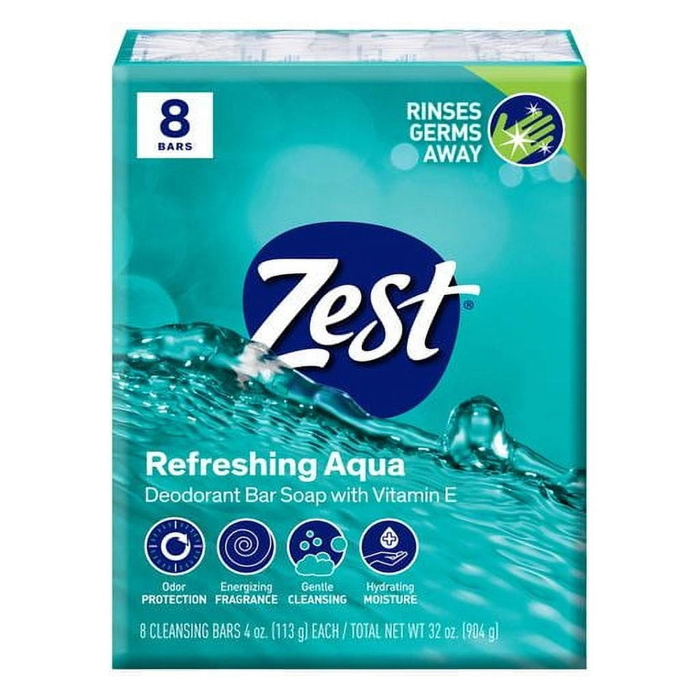 Zest 8-Bar Bath Size Soap, Aqua, 4 OZ (Pack of 6)
