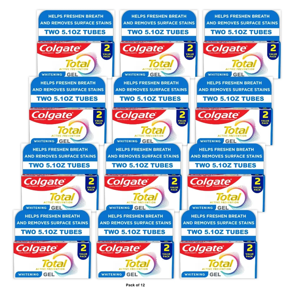 Colgate Total Active Prevention Whitening Gel Toothpaste Mint 2 Pack 5.1 oz (Pack of 12)