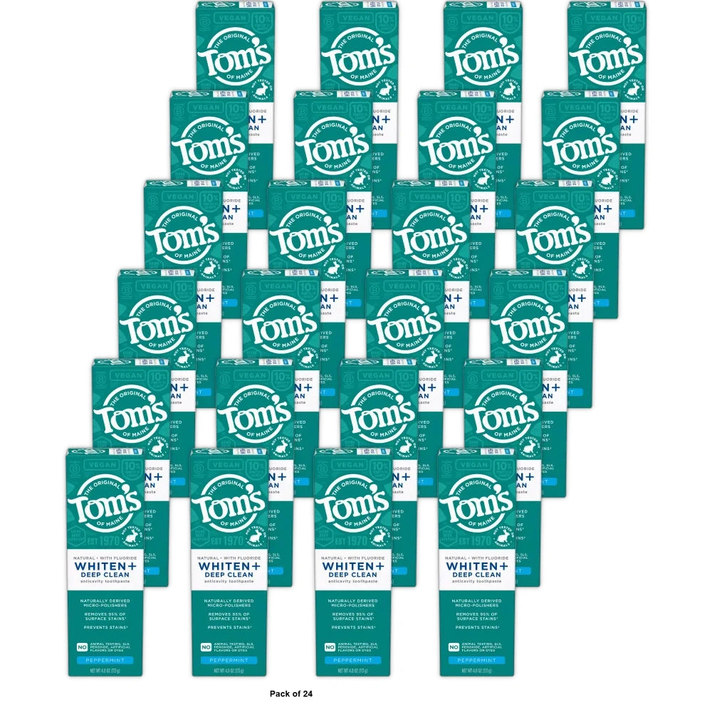 Tom’s of Maine Whiten+ Deep Clean Whitening Toothpaste with Fluoride - Peppermin 4Oz (Pack of 24)