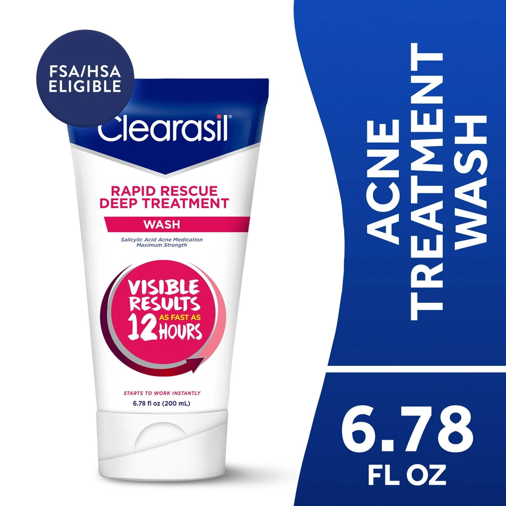 Clearasil Rapid Rescue Deep Treatment Acne Face Wash Maximum Strenght with 2% S 6.78 fl oz (Pack of 12)