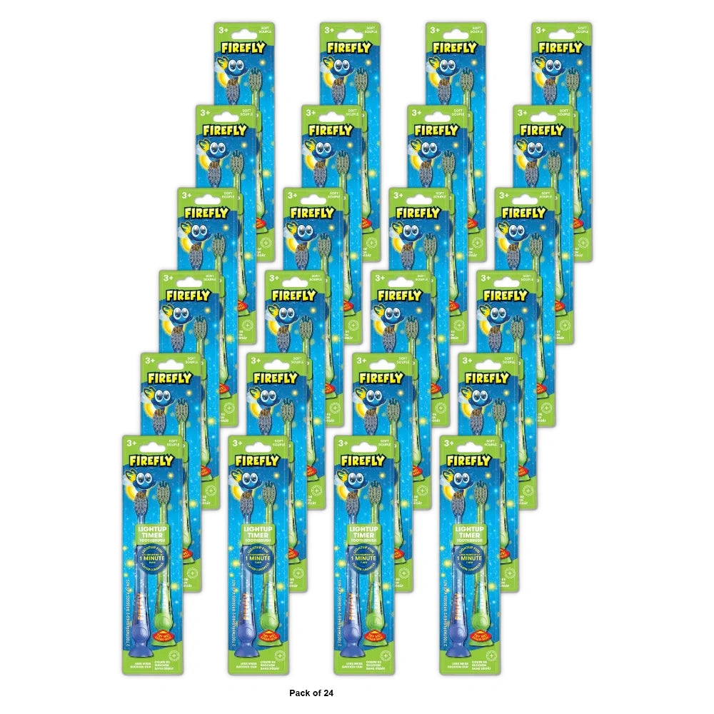 Firefly Light up Timer Toothbrush Premium Soft Bristles Ages 3+ 2 Count (Colors May Vary) 1.92 Oz (Pack of 24)