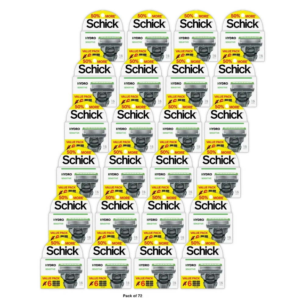 Schick Hydro Sensitive Razor Blade Refills – Men's Razor Refills, Razor Blades for Men - Trial Size – 6 Razor Refills (Pack of 72)